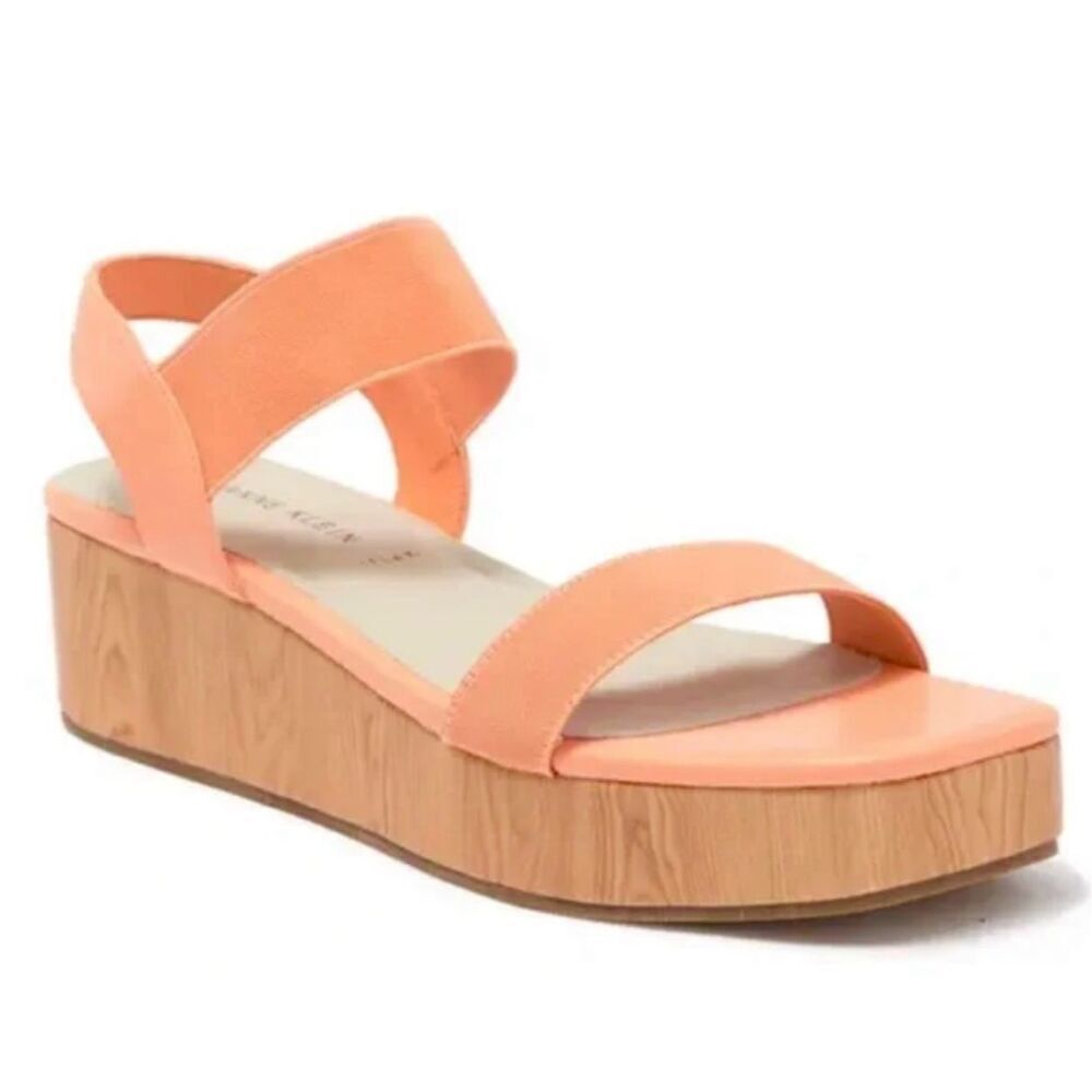 Ann Klein Sandals Size 6.5 Orange Slip On Platform Open Square Toe‎ Summer Shoes